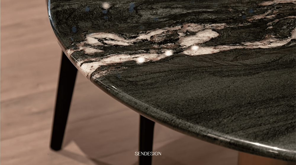 Close-up of Green Marble, showcasing the distinctive veining and natural variations that make each slab one of a kind.
