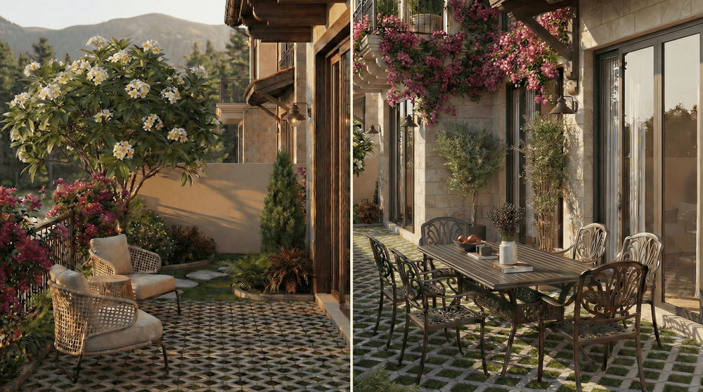 The outdoor spaces are designed to foster a closer connection with nature, creating an environment that feels both inviting and harmonious.